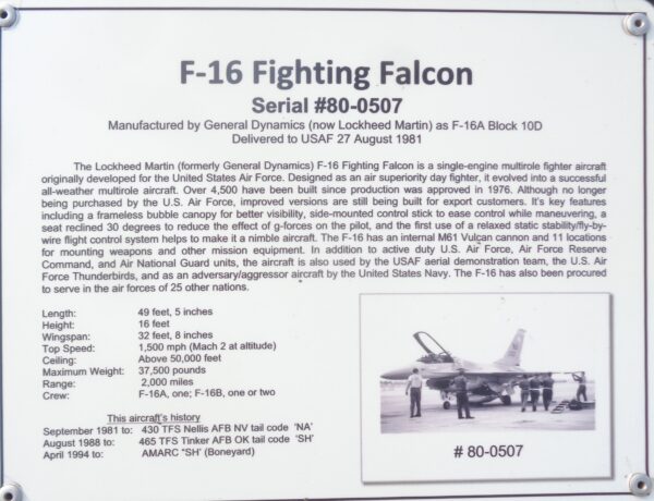 F-16 FIGHTING FALCON MEMORIAL AIRCRAFT PLAQUE
