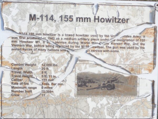M-114, 155 MM HOWITZER WAR MEMORIAL PLAQUE