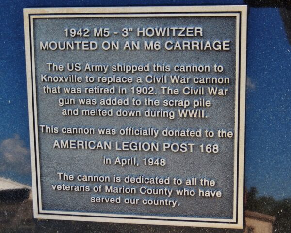 1942 M5-3″ HOWITZER MOUNTED ON AN M6 CARRIAGE MEMORIAL PLAQUE