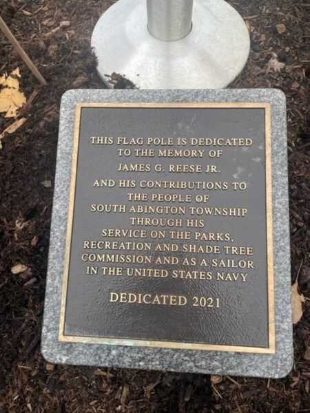 JAMES G. REESE JR. MEMORIAL FLAGPOLE PLAQUE