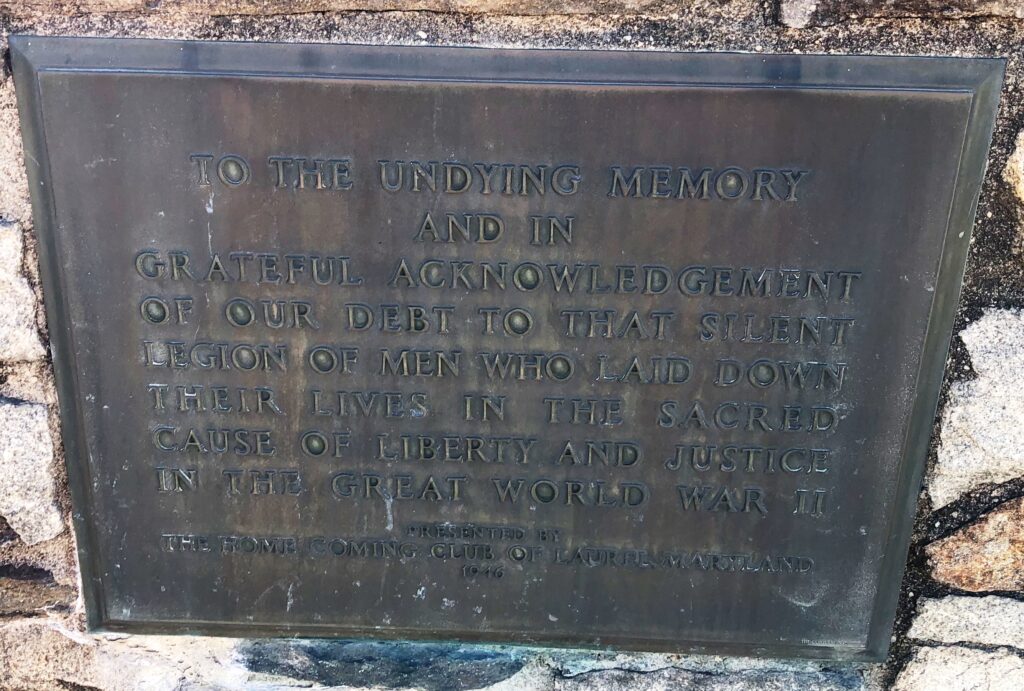 THE HOME COMING CLUB OF LAUREL WORLD WAR II MEMORIAL PLAQUE