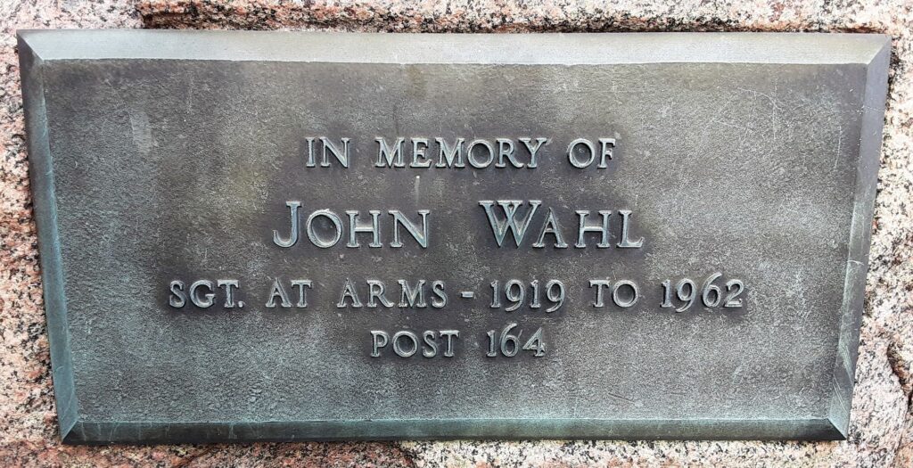 IN MEMORY OF JOHN WAHL WAR MEMORIAL PLAQUE