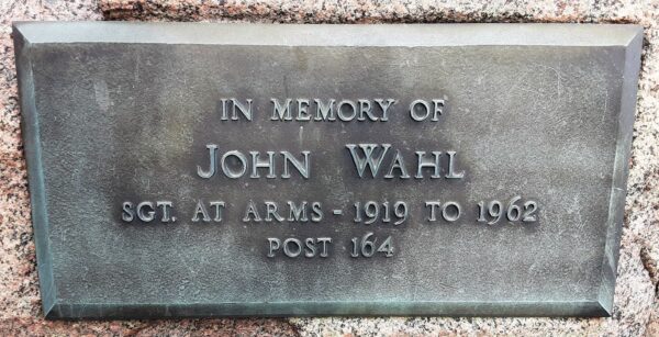 IN MEMORY OF JOHN WAHL WAR MEMORIAL PLAQUE