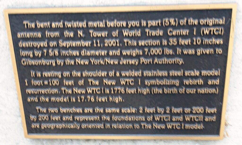 BENT AND TWISTED METAL SEPTEMBER 11, 2001 MEMORIAL PLAQUE A