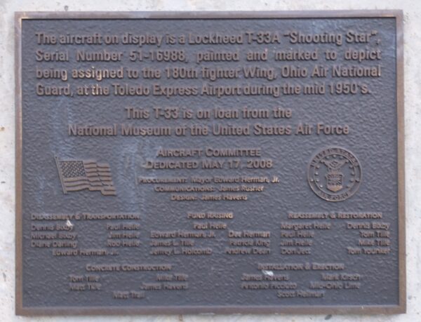 GIBSONBURG LOCKHEED T-33A “SHOOTING STAR” MEMORIAL AIRCRAFT PLAQUE