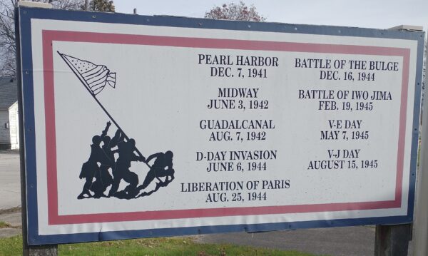 WWII HONOR ROLL PORTAGE CORP & RURAL RTE MEMORIAL BACK