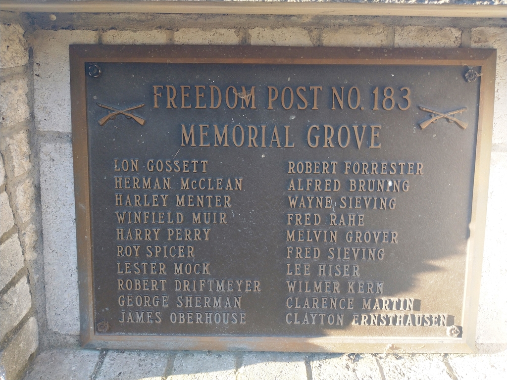 FREEDOM POST NO. 183 MEMORIAL GROVE PLAQUE