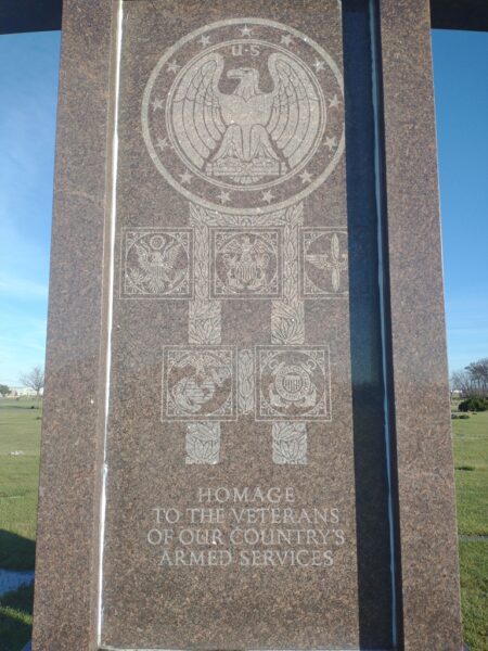 HOMAGE TO THE VETERANS MEMORIAL CENTER STONE FRONT