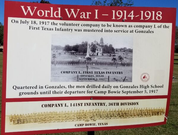 WORLD WAR I-1914-1918 COMPANY L, FIRST TEXAS INFANTRY MEMORIAL MARKER