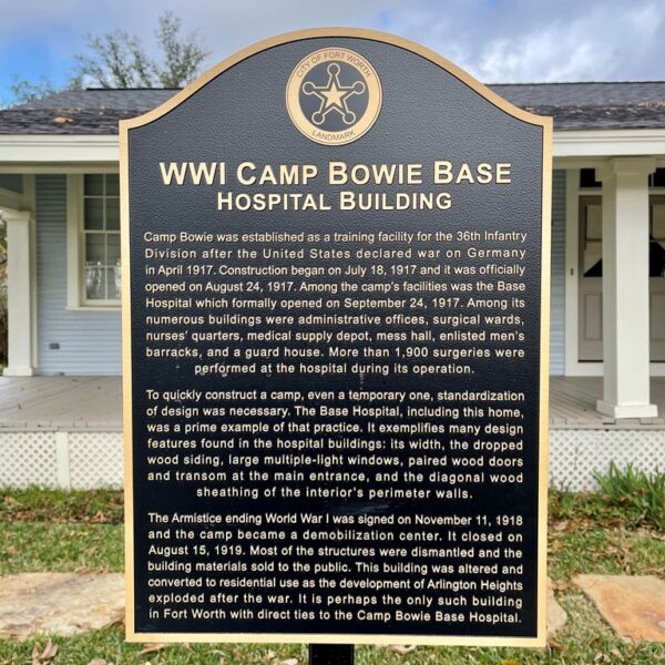 WWI CAMP BOWIE BASE WAR MEMORIAL MARKER