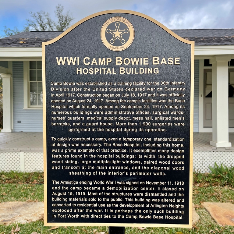 WWI CAMP BOWIE BASE WAR MEMORIAL MARKER