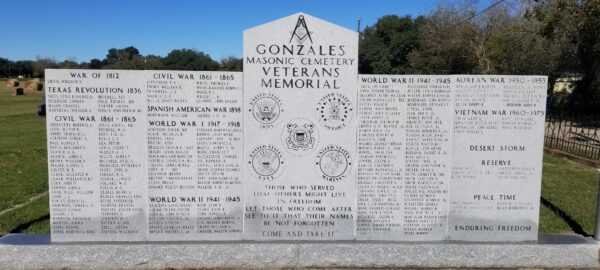 GONZALES MASONIC CEMETERY VETERANS MEMORIAL
