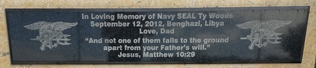 NAVY SEAL TY WOODS MEMORIAL BENCH PLAQUE
