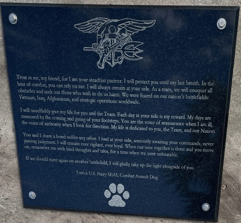 U.S. NAVY SEAL COMBAT ASSAULT DOG MEMORIAL PLAQUE B