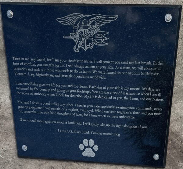 U.S. NAVY SEAL COMBAT ASSAULT DOG MEMORIAL PLAQUE B