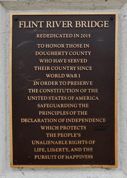 FLINT RIVER BRIDGE WORLD WAR I MEMORIAL PLAQUE B