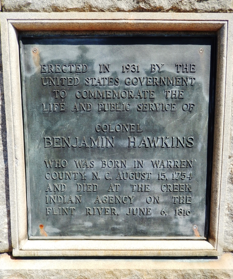 COLONEL BENJAMIN HAWKINS WAR MEMORIAL PLAQUE A