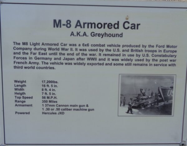 M-8 ARMORED CAR WAR MEMORIAL PLAQUE