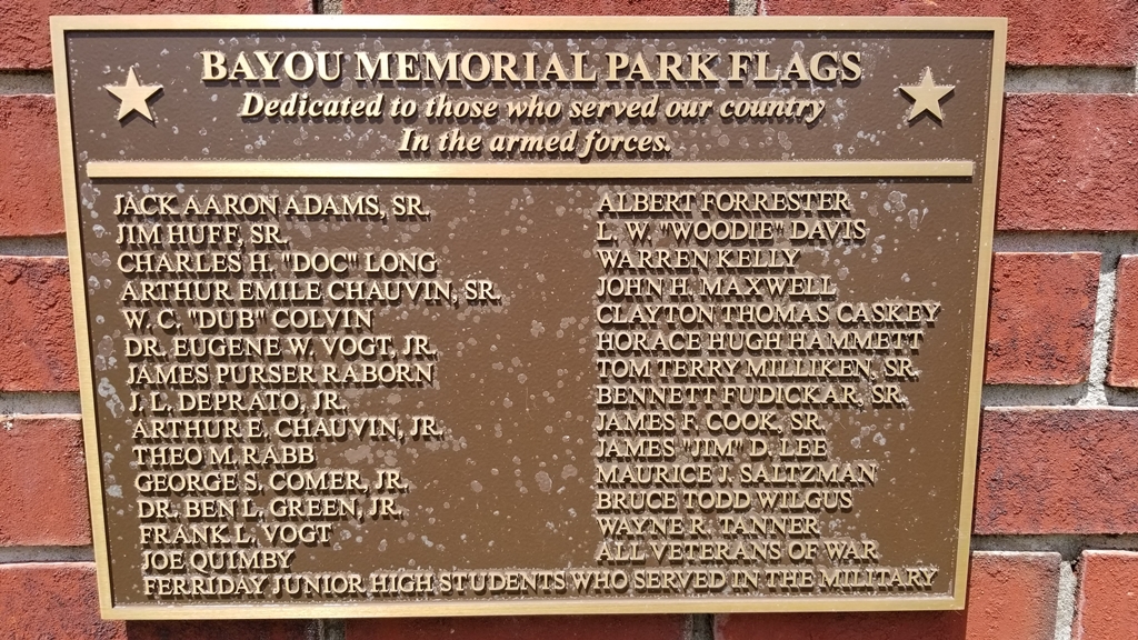 BAYOU MEMORIAL PARK FLAGS PLAQUE B
