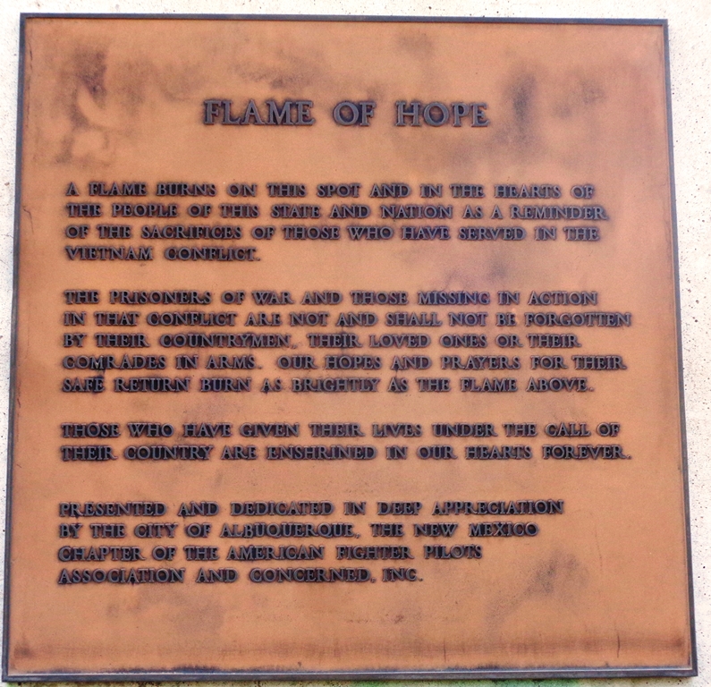 ALBUQUERQUE FLAME OF HOPE WAR MEMORIAL PLAQUE