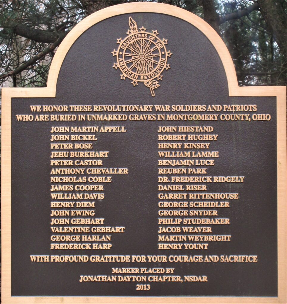 MONTGOMERY COUNTY, OHIO REVOLUTIONARY WAR SOLDIERS MEMORIAL PLAQUE
