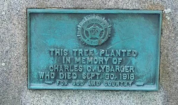 THIS TREE PLANTED CHARLES C. LYBARGER WAR MEMORIAL PLAQUE