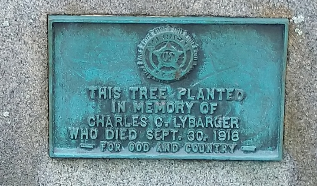 THIS TREE PLANTED CHARLES C. LYBARGER WAR MEMORIAL PLAQUE