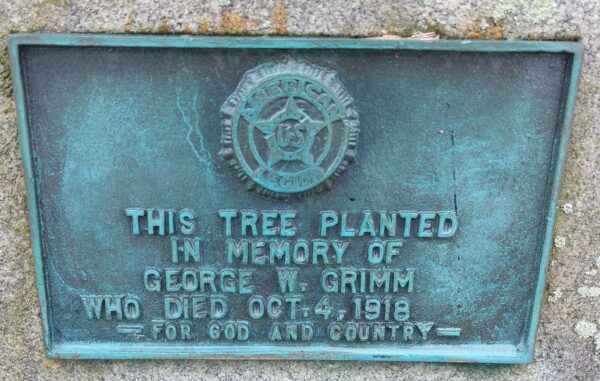 THIS TREE PLANTED GEORGE W. GRIMM WAR MEMORIAL PLAQUE