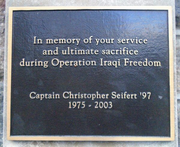 CAPTAIN CHRISTOPER SEIFERT WAR MEMORIAL PLAQUE