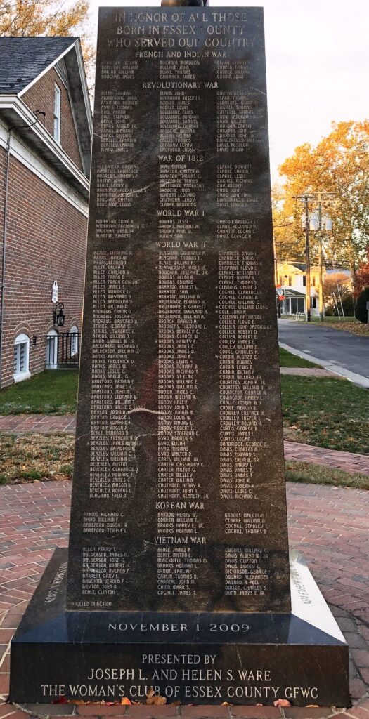 ESSEX COUNTY WAR VETERANS MEMORIAL SIDE A
