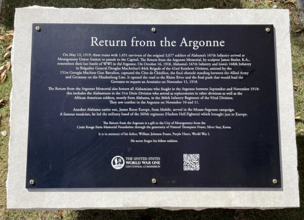 RETURN FROM THE ARGONNE WAR MEMORIAL PLAQUE