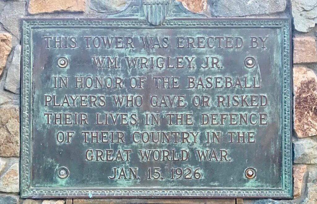 WM. WRIGLEY, JR. GREAT WORLD WAR MEMORIAL TOWER PLAQUE