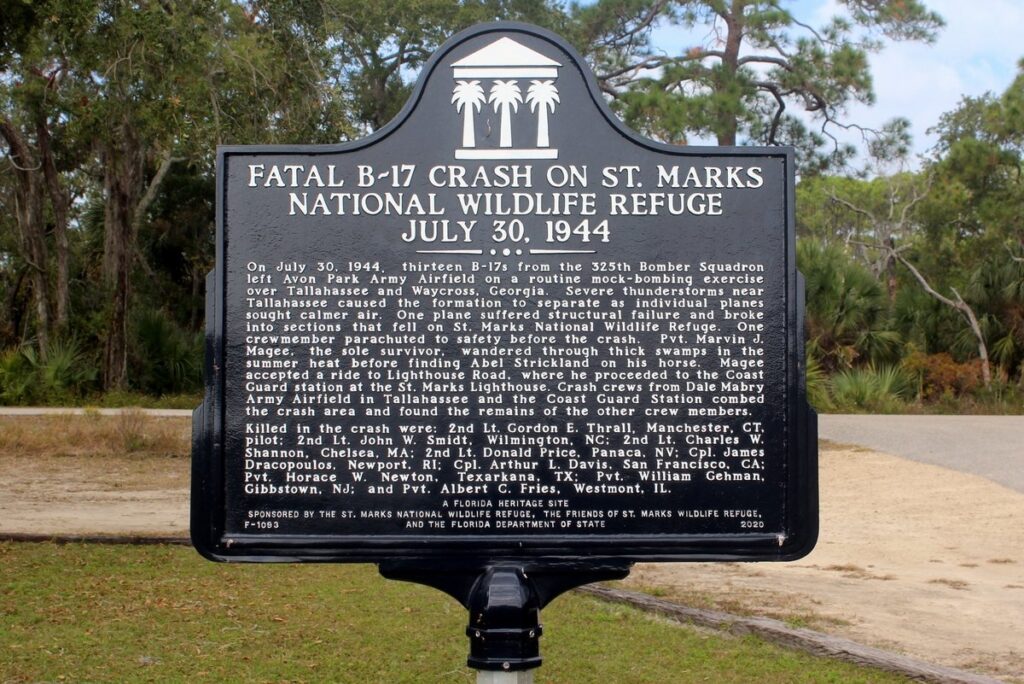 FATAL B-17 CRASH ON ST. MARKS NATIONAL WILDLIFE REFUGE MEMORIAL MARKER