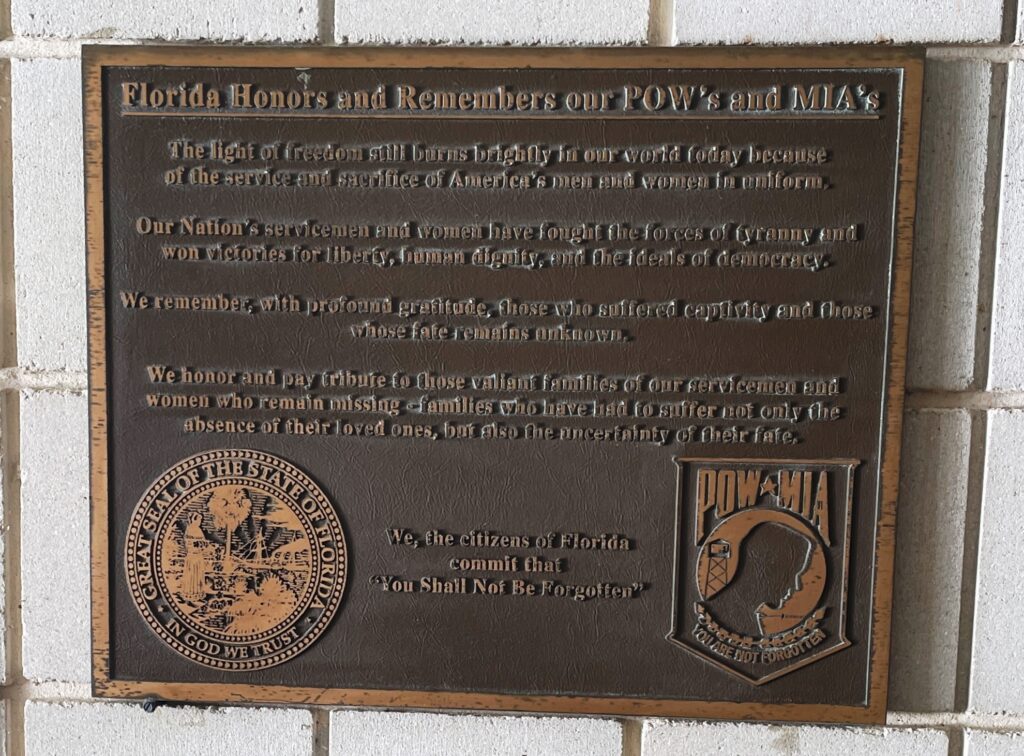 FLORIDA HONORS AND REMEMBERS OUR POW’S AND MIA’S MEMORIAL PLAQUE PALM BAY II