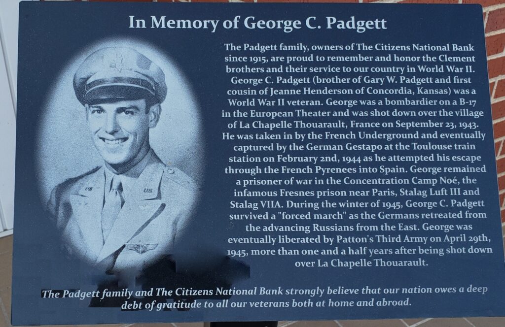 IN MEMORY OF GEORGE C. PADGETT WAR MEMORIAL PLAQUE