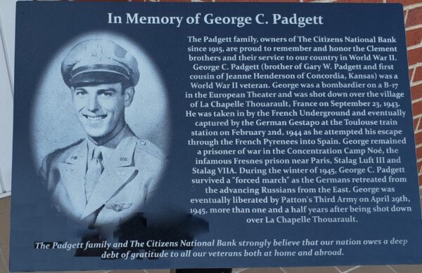 IN MEMORY OF GEORGE C. PADGETT WAR MEMORIAL PLAQUE