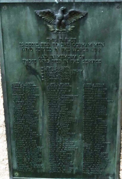 GORHAM WORLD WAR MEMORIAL PLAQUE