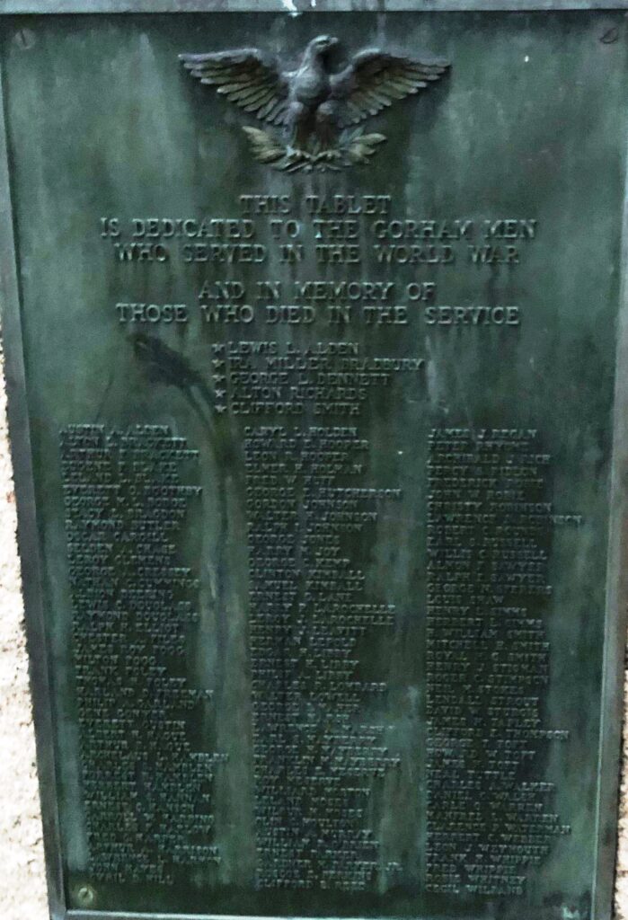 GORHAM WORLD WAR MEMORIAL PLAQUE