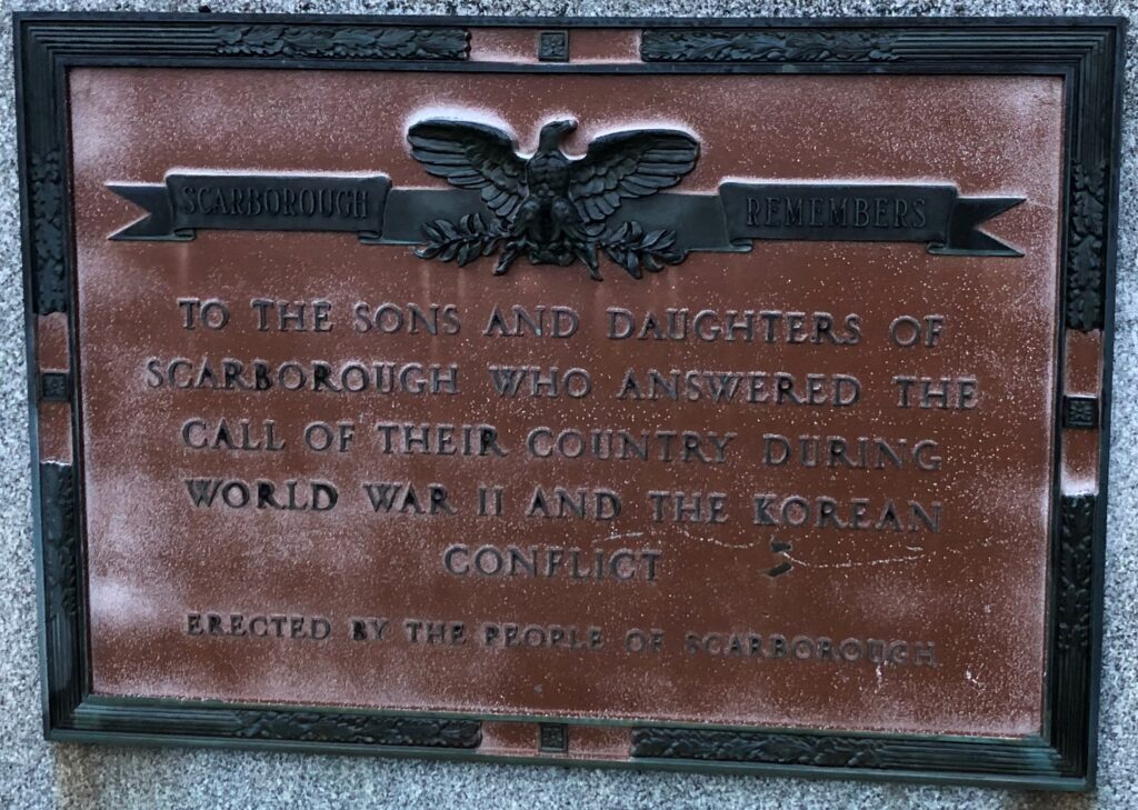 SCARBOROUGH REMEMBERS WORLD WAR II AND KOREAN CONFLICT MEMORIAL PLAQUE