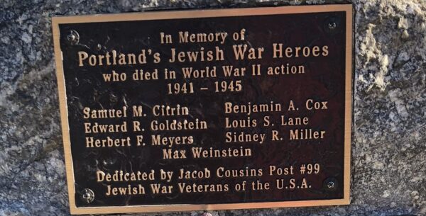 PORTLAND’S JEWISH WAR HEROES MEMORIAL PLAQUE A