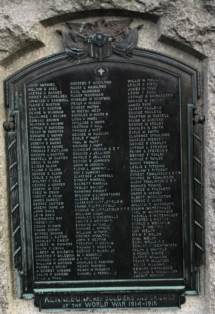 KENNEBUNK WORLD WAR MEMORIAL PLAQUE