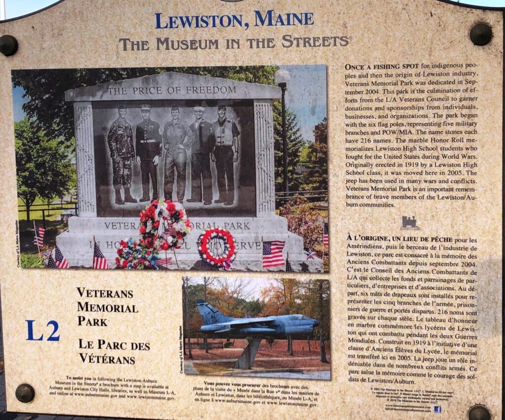 LEWISTON, MAINE VETERANS MEMORIAL PARK MARKER