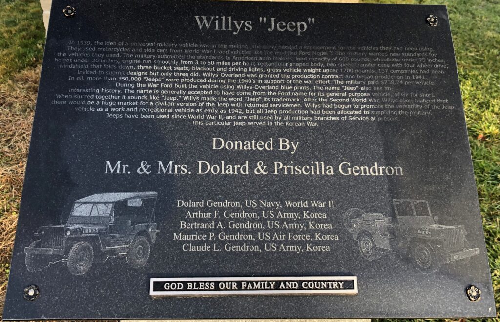 WILLYS “JEEP” WAR MEMORIAL PLAQUE