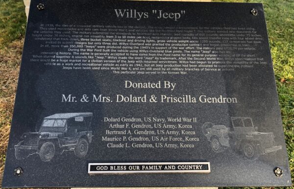 WILLYS “JEEP” WAR MEMORIAL PLAQUE