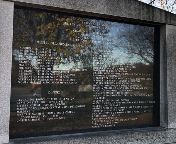 LEWISTON THE PRICE OF FREEDOM WAR MEMORIAL BACK