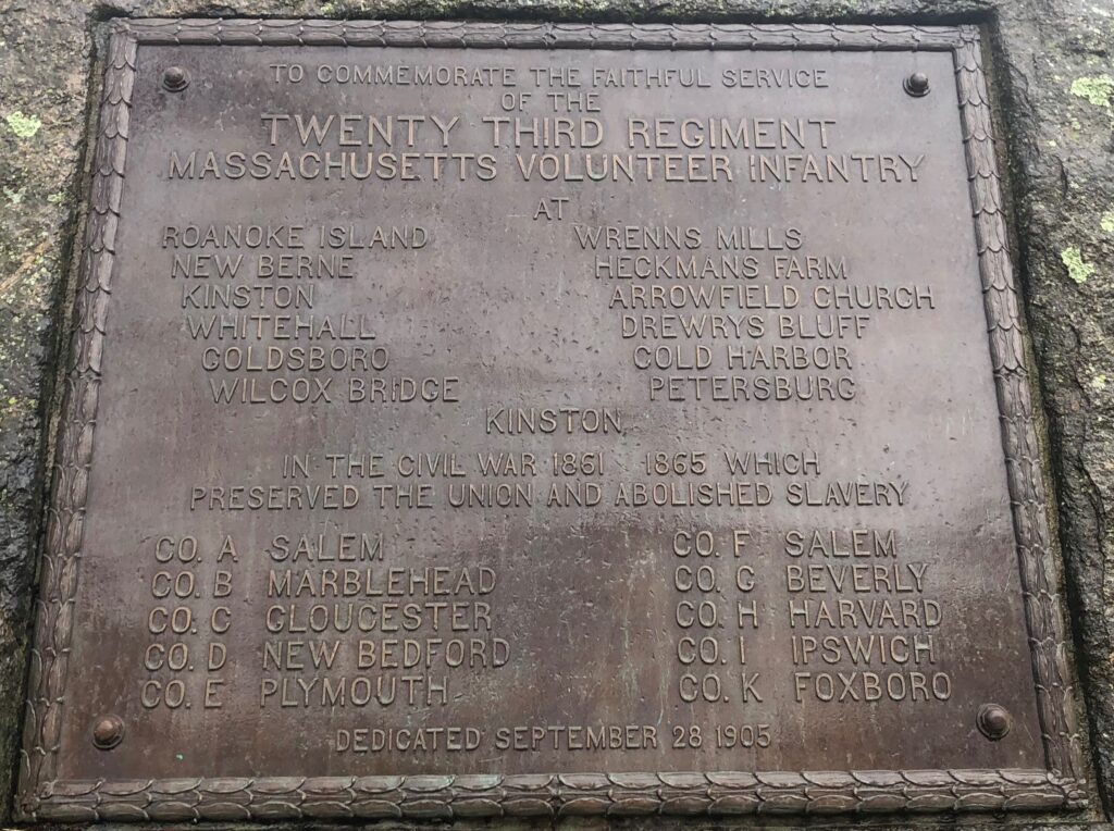 TWENTY THIRD REGIMENT MASSACHUSETTS VOLUNTEER INFANTRY MEMORIAL PLAQUE