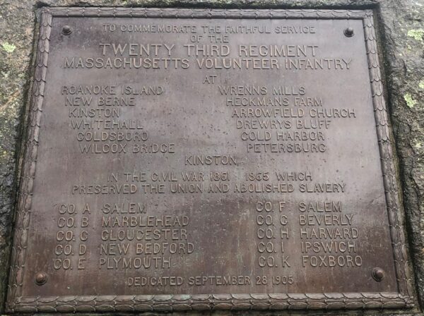 TWENTY THIRD REGIMENT MASSACHUSETTS VOLUNTEER INFANTRY MEMORIAL PLAQUE