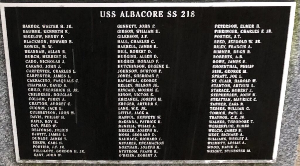 SUBMARINE USS ALBACORE (SS-218) WAR MEMORIAL PLAQUE