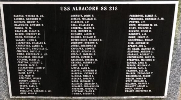 SUBMARINE USS ALBACORE (SS-218) WAR MEMORIAL PLAQUE