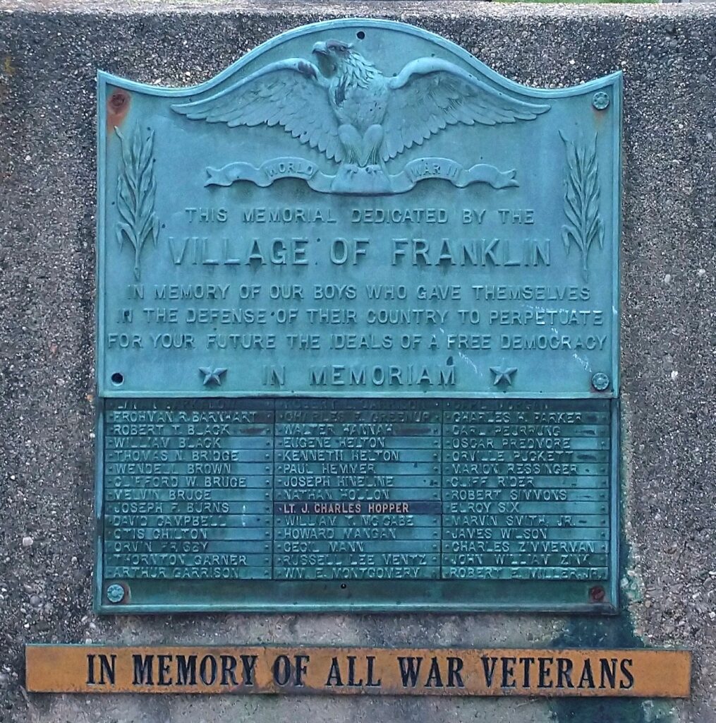 VILLAGE OF FRANKLIN ALL WAR VETERANS MEMORIAL PLAQUE